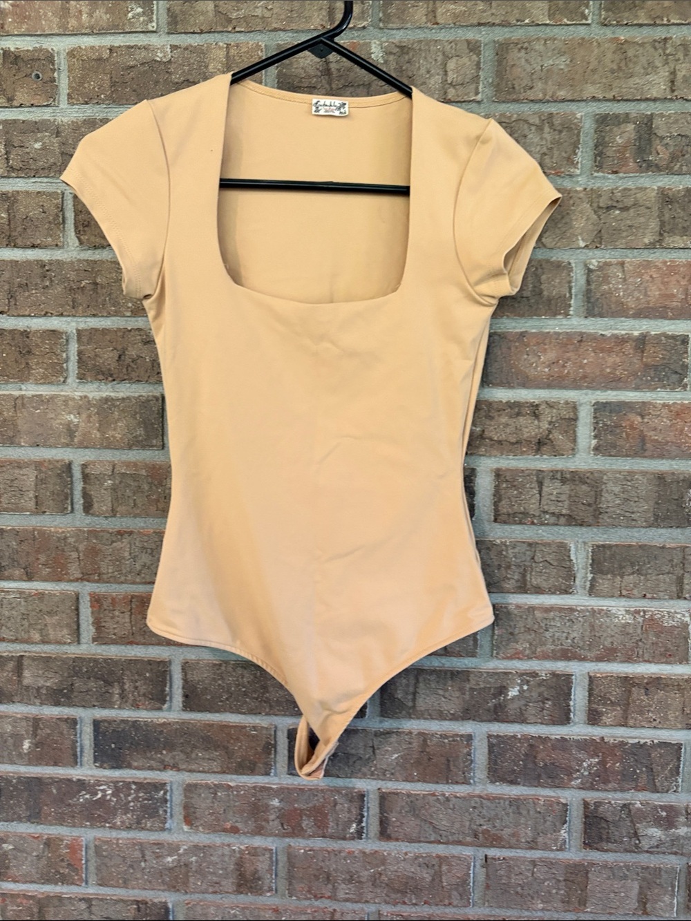 Free People Square Neck Short Sleeve Bodysuit in Camel